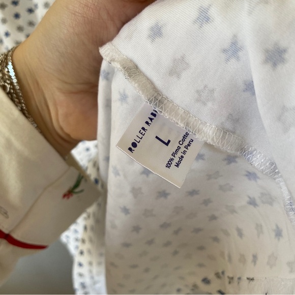Roller Rabbit Starry Night Long Sleeve Pima Cotton Pajama Top in White & Blue L - Picture 4 of 5